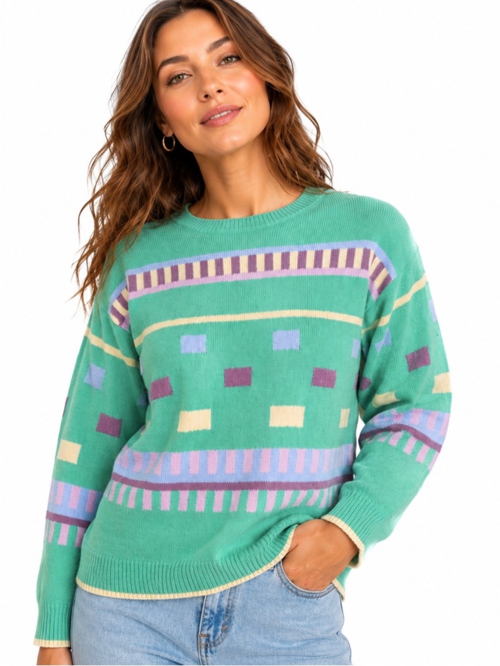 Le Lis Collection 🆕 Ultra Soft Oversized Pastel Geometric Print Sweater NWT Med